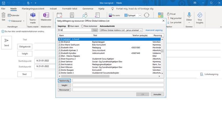 Et skærmbillede af en Outlook-kalender med valget af El-ladcykel